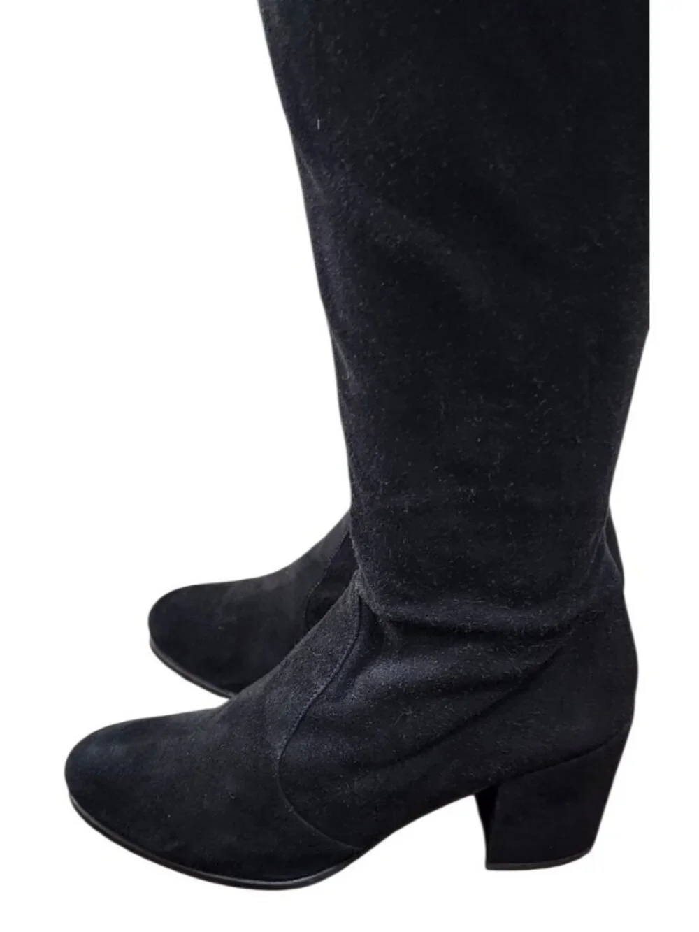 Stuart Weitzman Black Suede Over The Knee Tie Back Block Heel Boots 9 M